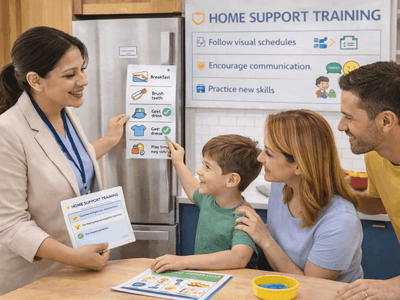 Providing hands-on coaching to help families seamlessly integrate therapeutic strategies into their daily household routines, ensuring children can consistently practice and apply their newly learned skills outside the clinical setting.