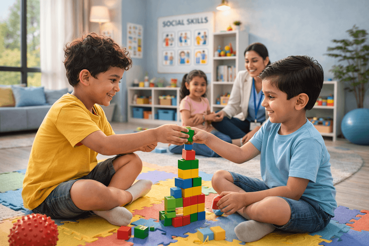 Social engagement focuses on teaching children the foundational skills needed to interact positively and naturally with the world around them.