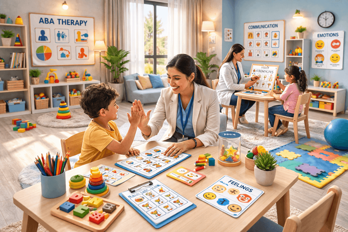 At Jewel Autism Centre Dubai, we provide BCBA-supervised ABA therapy programs designed to help children develop essential life skills, functional communication, and independence.